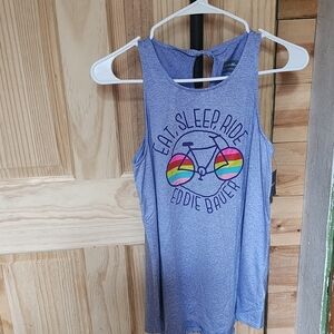 Eddie Bauer Heather Blue Tank with Rainbow Bicycle